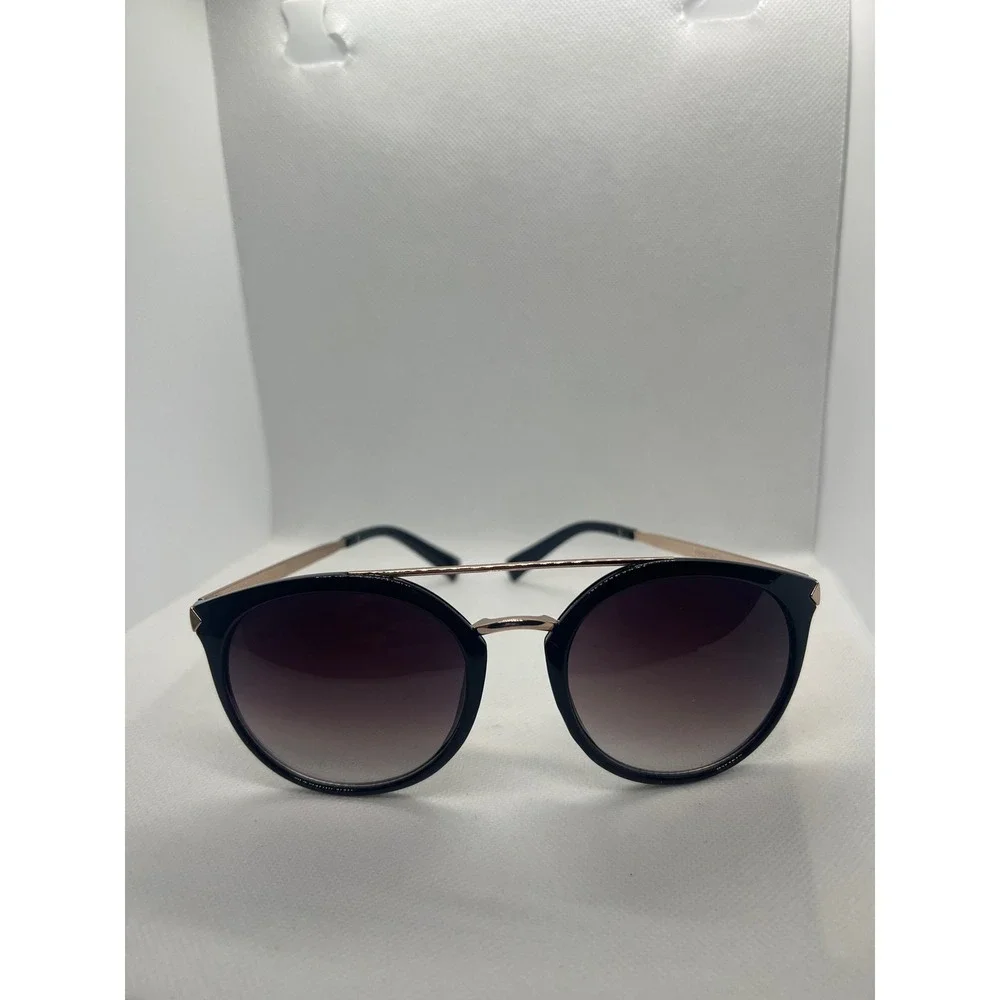 Womens‎ Round Double Bridge Sunglasses Black Gold Gradient Lens Fashion Eyewear